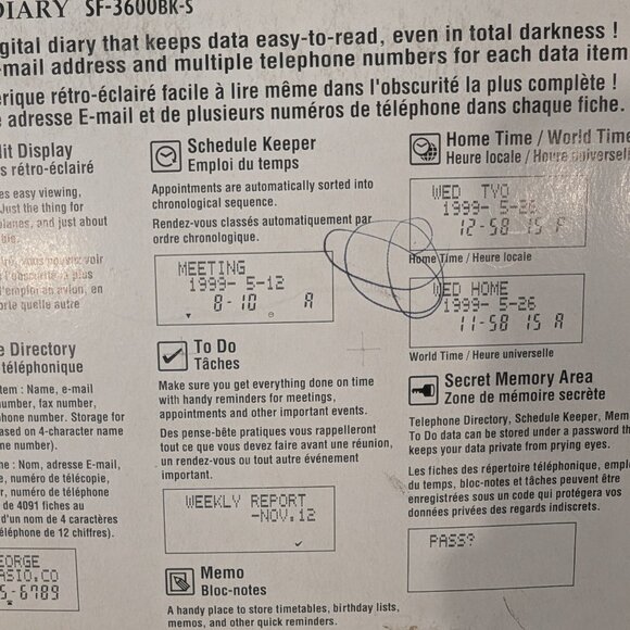 Vintage Y2K Casio SF-3600 Black Retro Backlit Display Illuminator Digital Diary - Picture 5 of 6